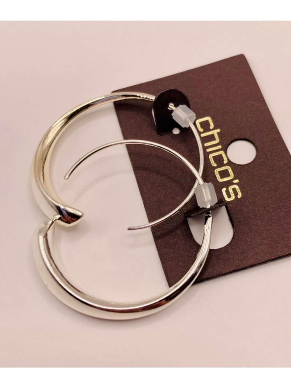 Chicos New Silver-Tone Open Hoop Earrings -72B - Picture 2 of 5